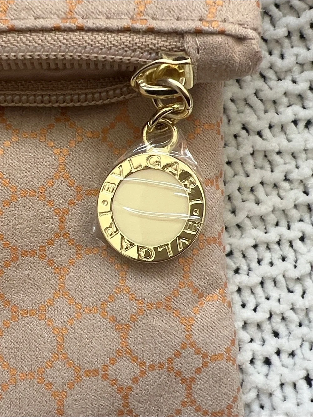 Bulgari Metallic Taupe Fold-Over Clutch with Gold Charm